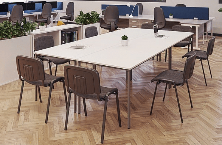 rectangular meeting tables surrounded with seating