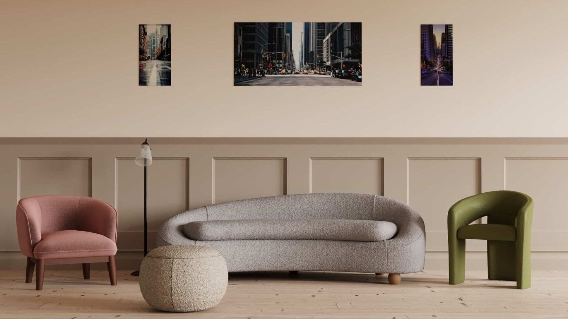 Meeting room furniture in a modern social space.